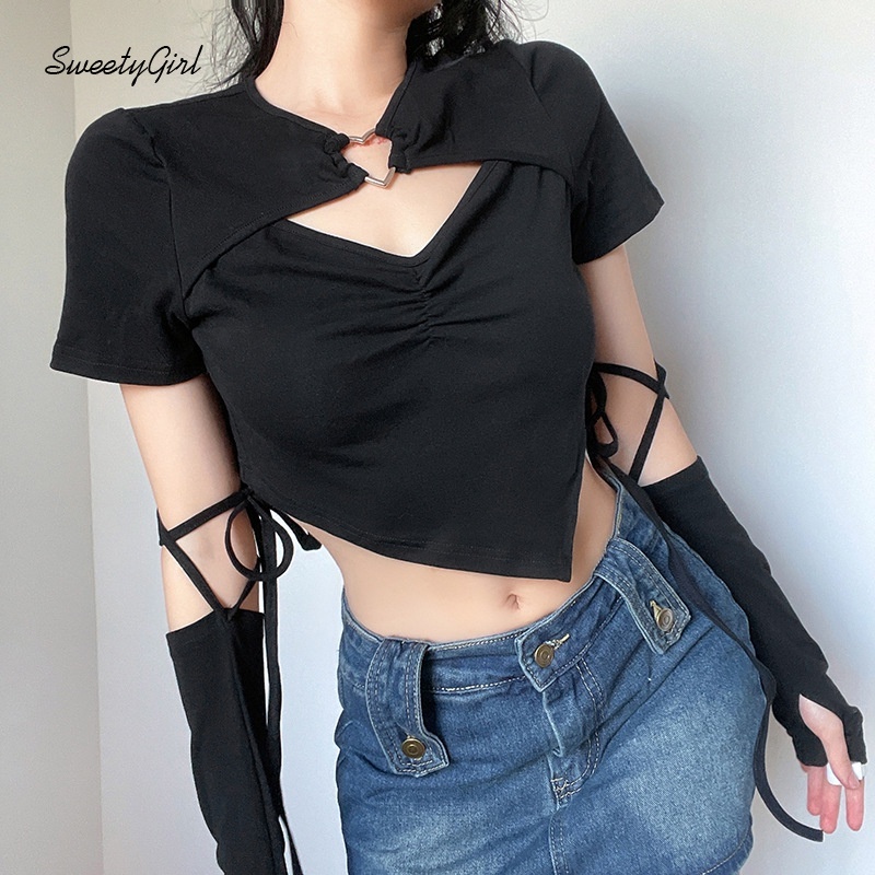 Áo croptop cổ tròn màu trơn đơn giản thời trang cho nữ