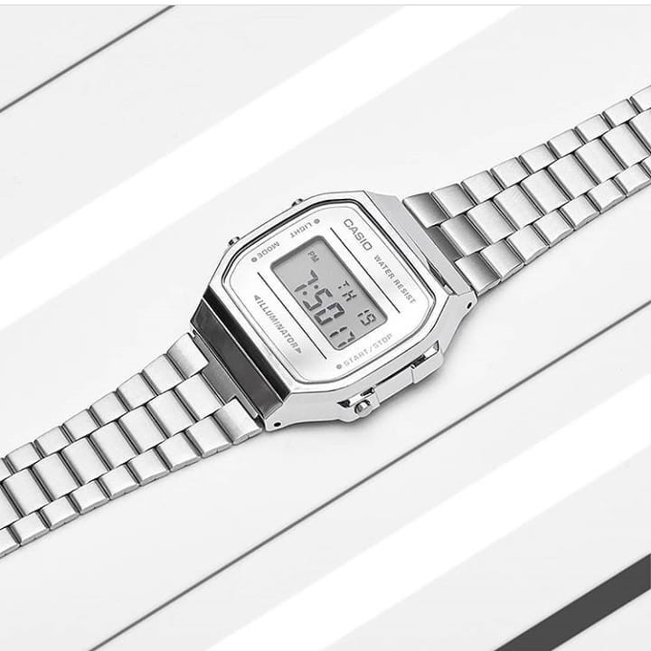 Đồng hồ chính hãng Nam Nữ Casio điện tử A168WEM-7 cổ điển mặt tráng gương bạc