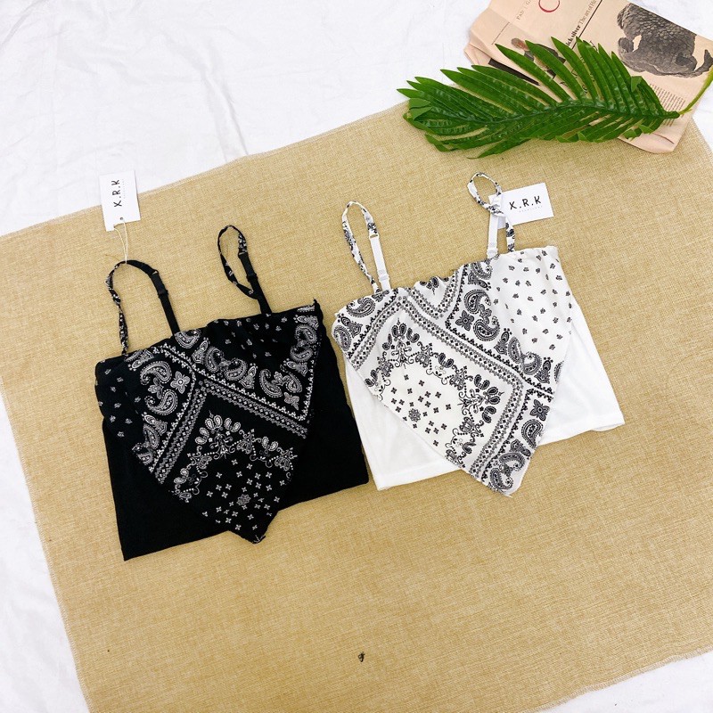 [Có sẵn+ảnh thật] Áo hai dây croptop khăn bandana mix áo ống summer 2021