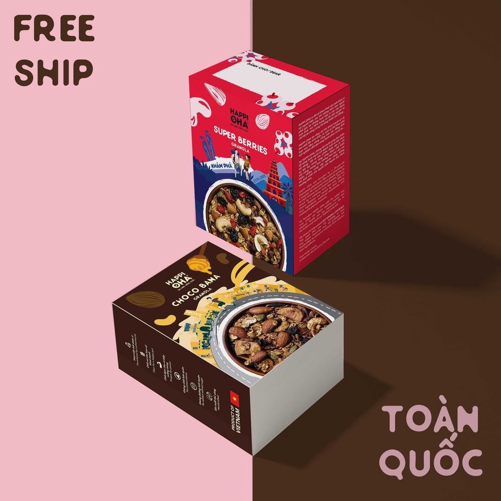 Combo 400g x 2 Granola CHOCO BANA &amp; SUPER BERRIES Ngũ cốc nguyên hạt/ Ngũ cốc ăn sáng HAPPIOH