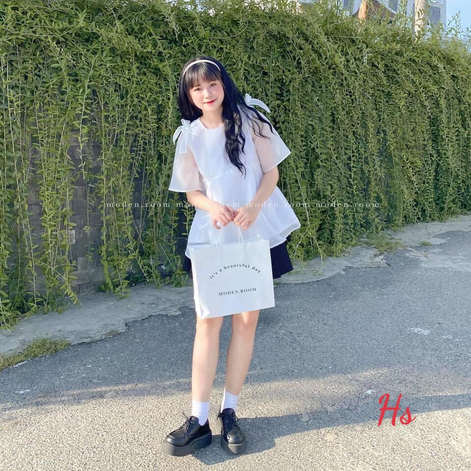 Áo baby doll cổ tròn buộc nơ  Áo dáng xoè siêu xinh luôn ạ