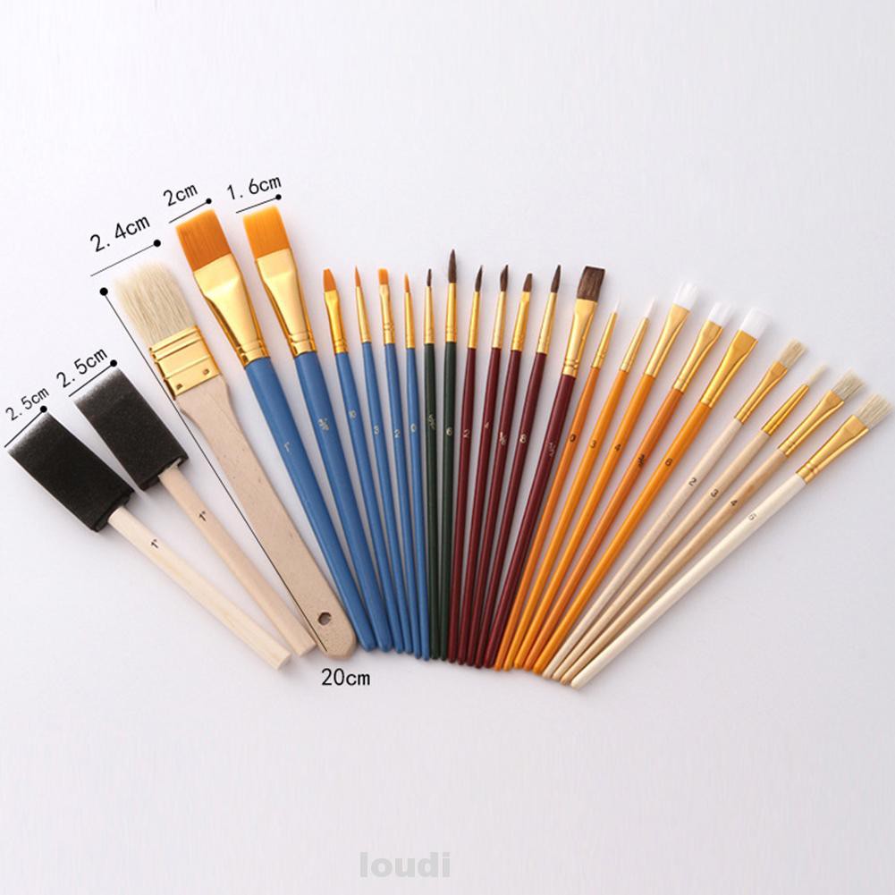 25pcs/set Paint Brush Oil Painting Art Supplies Drawing Watercolor Artistic Portable Wood Handles