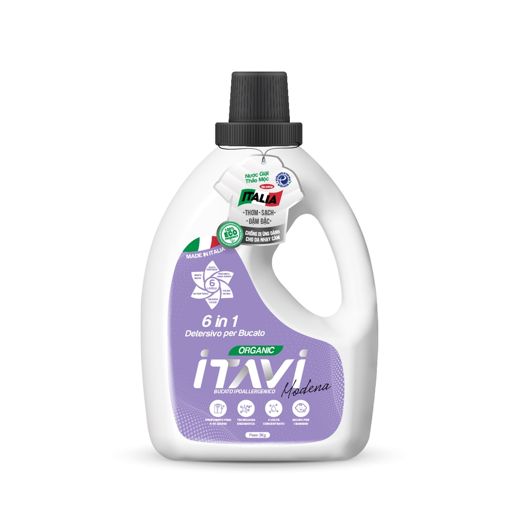 Nước Giặt Thảo Mộc ITAVI Nước Giặt Chống Dị Ứng Modena Can 3Kg