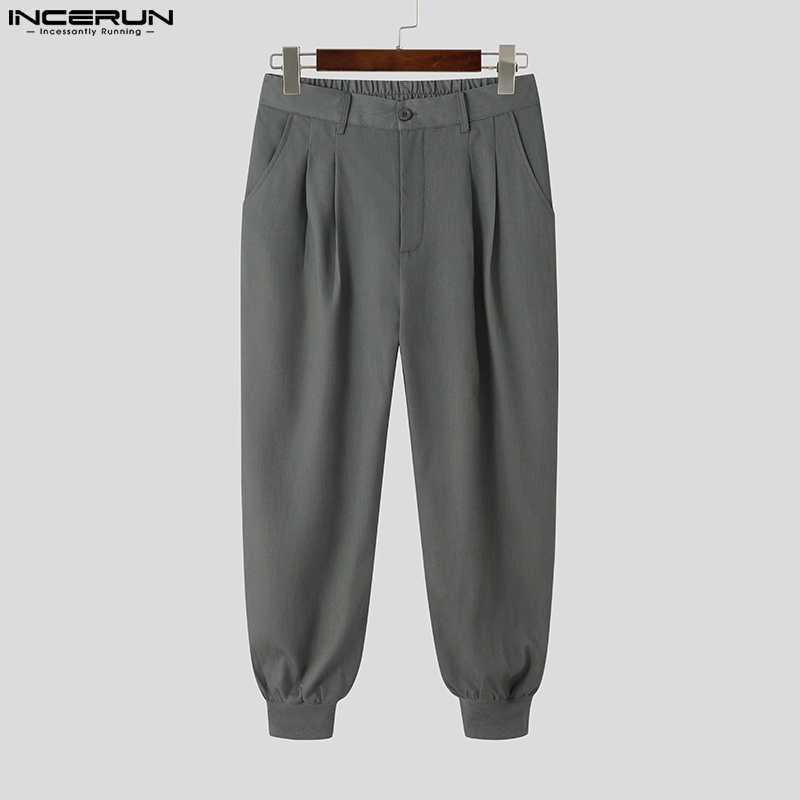 Quần baggy INCERUN dài ống rộng màu trơn phong cách công sở thời trang cho nam