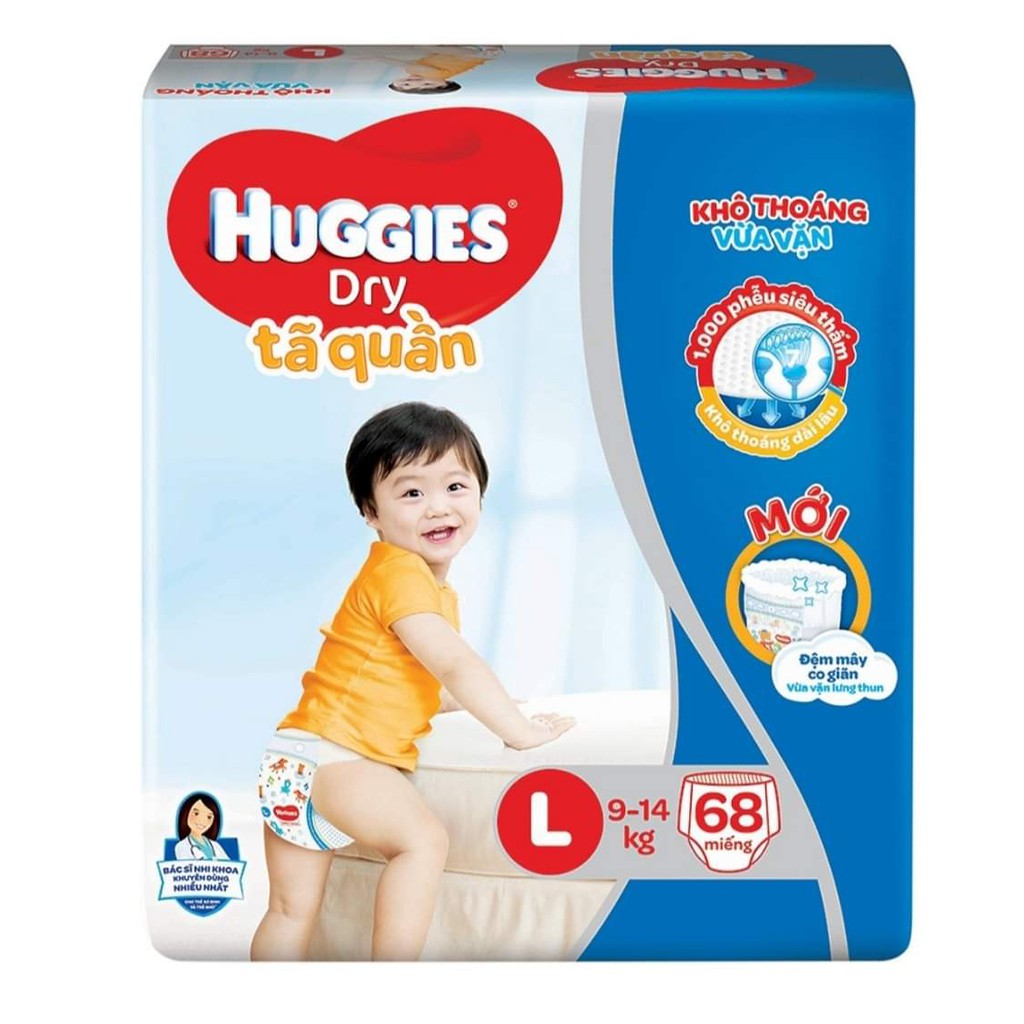 (Tặng miếng) Tã quần Huggies Dry M74/L68/XL62/XXL56/L48/XL42 (Đệm mây)