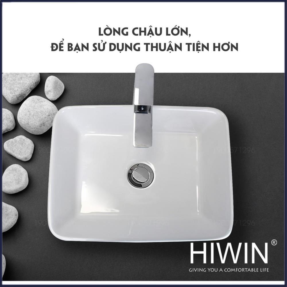 Chậu rửa mặt lavabo màu trắng sứ cao cấp dương bàn dáng chữ nhật HIWIN LP-8032