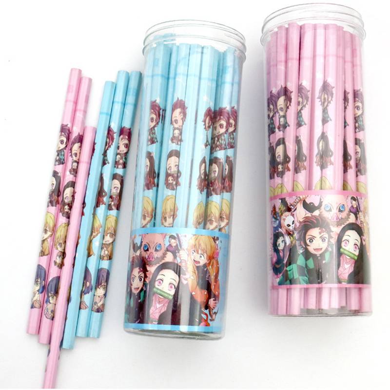 Bút Chì Gỗ HB 5Pcs Anime Demon Slayer Kimetsu No Yaiba Kamado Tanjirou Nezuko Sketch Pencil Wooden Lead Pencils Children Drawing Pencil School Writing Stationery kids gift
