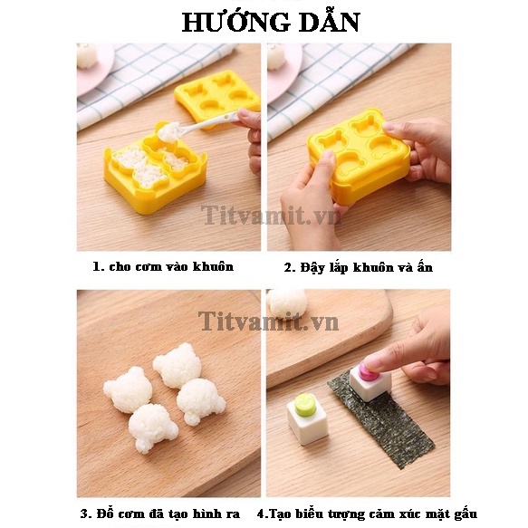 Khuôn cơm hình mặt gấu, khuôn cơm hình thú cho bé