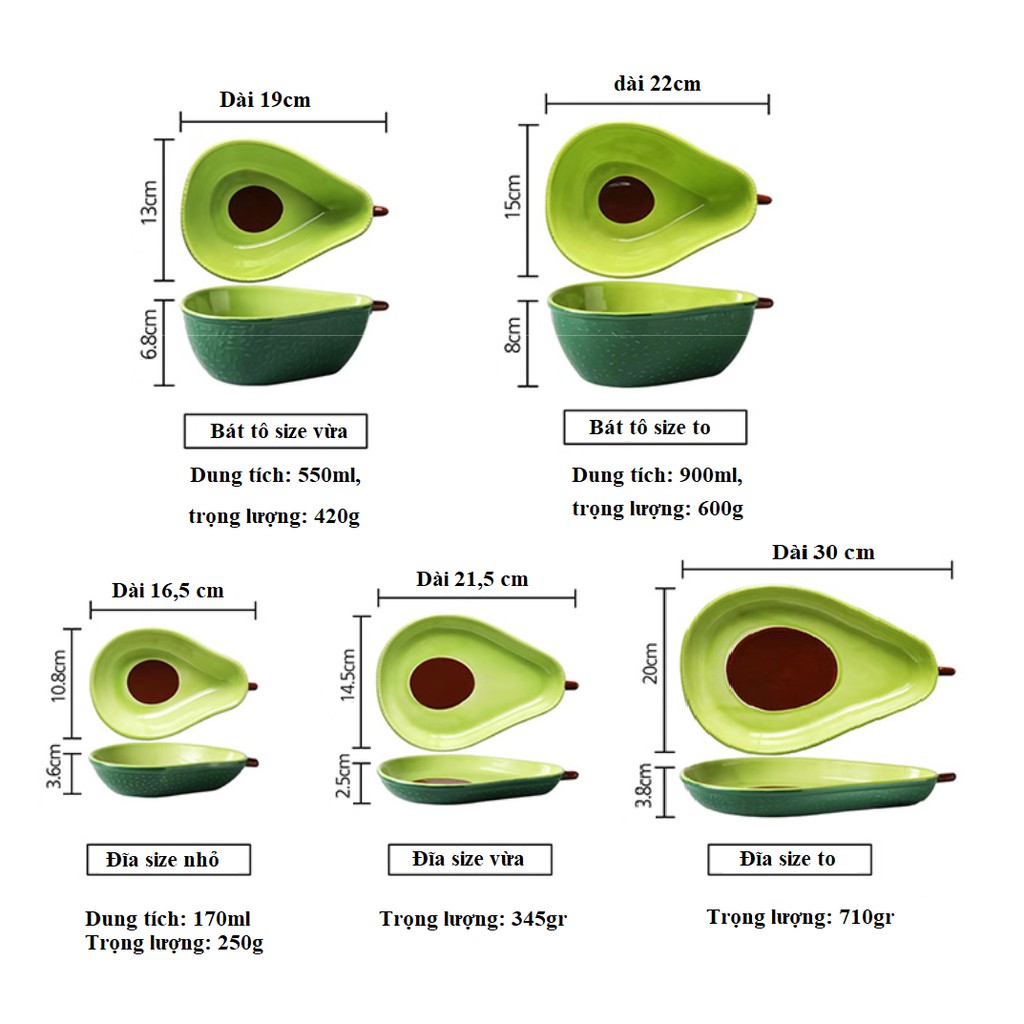 Bát Đĩa Gốm Sứ Tráng Men Hình Quả Bơ
