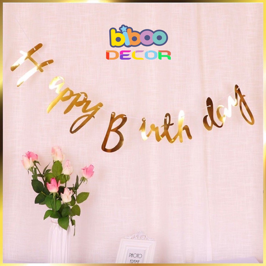 Dây chữ Happy birthday ép kim màu vàng dùng để trang trí sinh nhật, thôi nôi, đầy tháng bé trai, bé gái - BIBOO DECOR