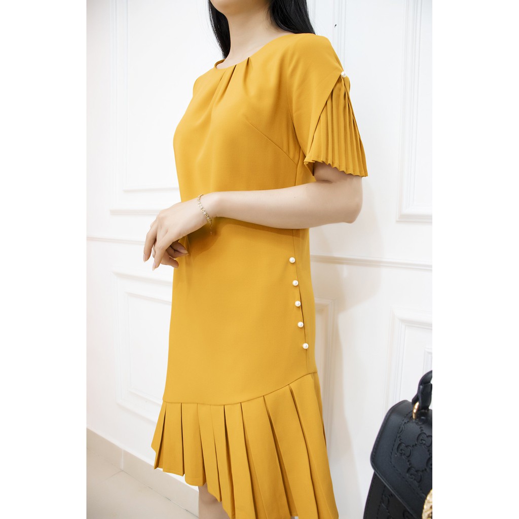 Đầm công sở cao cấp AMYRA xếp ly chất vải cotton lạnh mềm mại - đầm trung niên sang trọng da111 | BigBuy360 - bigbuy360.vn