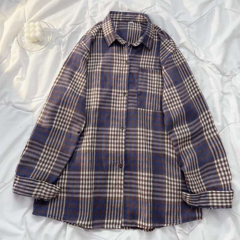 Áo Sơ mi caro dáng dài unisex