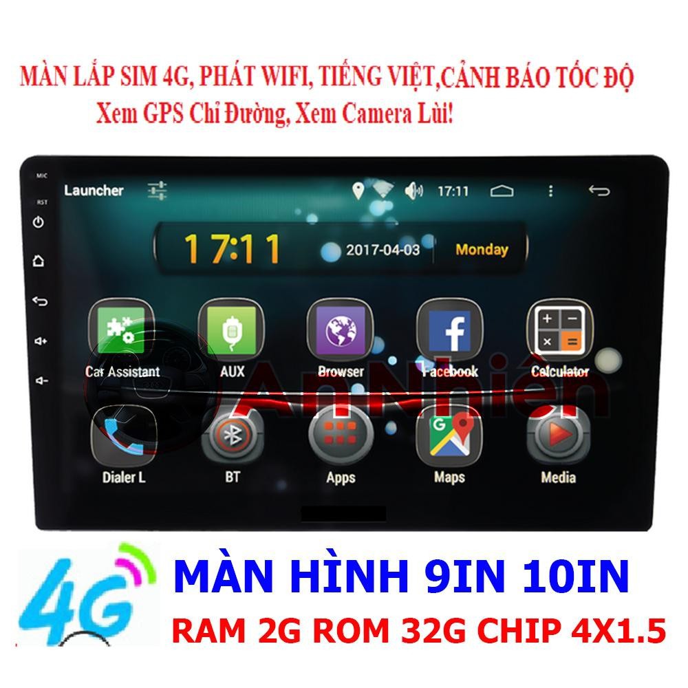 Màn hình ô tô dvd android 9 inch dùng Sim4G, kết nối-phát Wifi xe kia morning