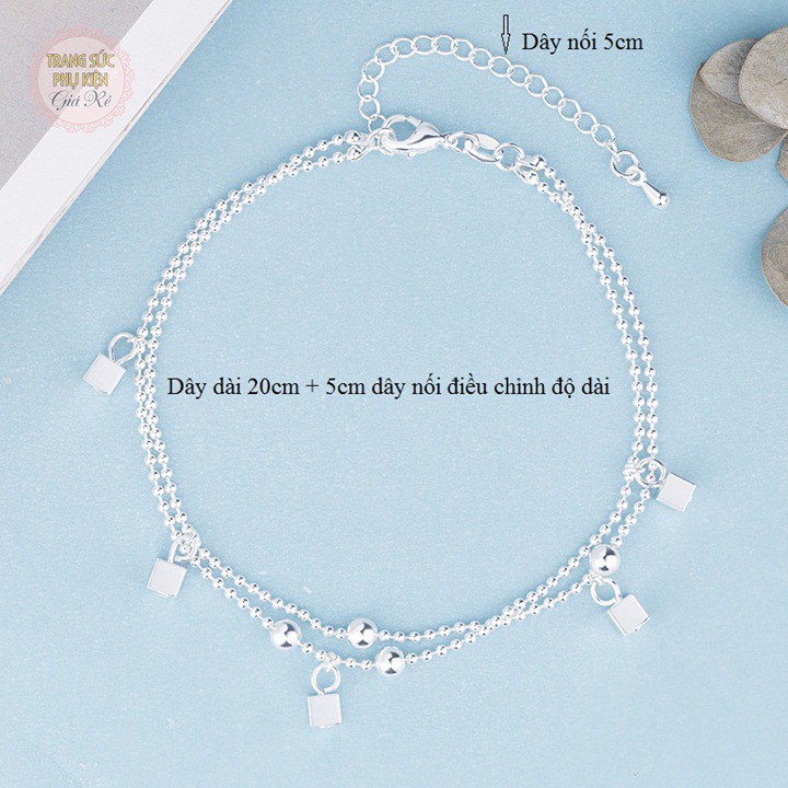 Lắc chân dây đôi hạt vuông bạc S925, cực xinh giá rẻ - LC35