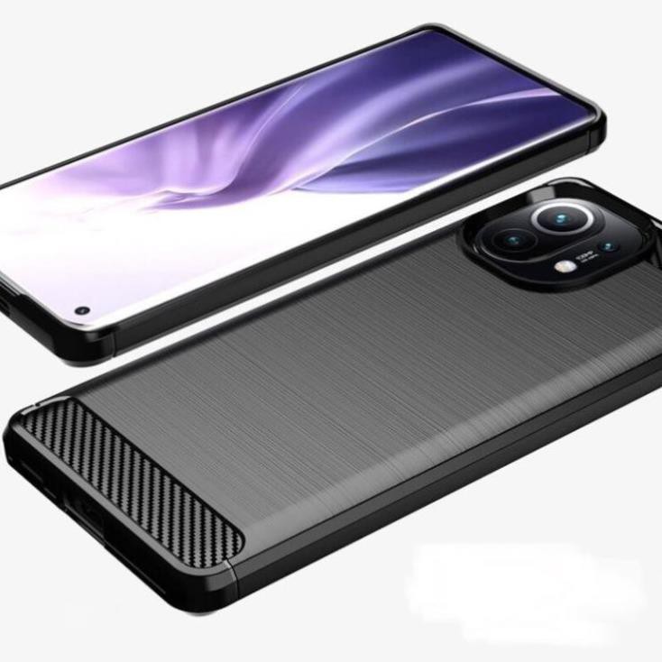 Ốp lưng dẻo Xiaomi Mi 11 5G, Mi 11 Lite, 11 Lite 5G NE vân sợi cacbon chống sốc, chống vân tay Rugger Amor