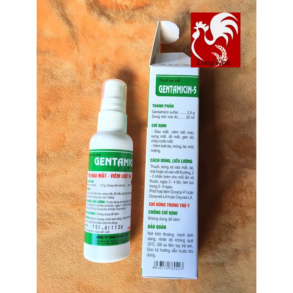 GENTAMICIN-5 chai 50ml - Xịt đau mắt, viêm loét da - Gà, heo, bò, chó, mèo