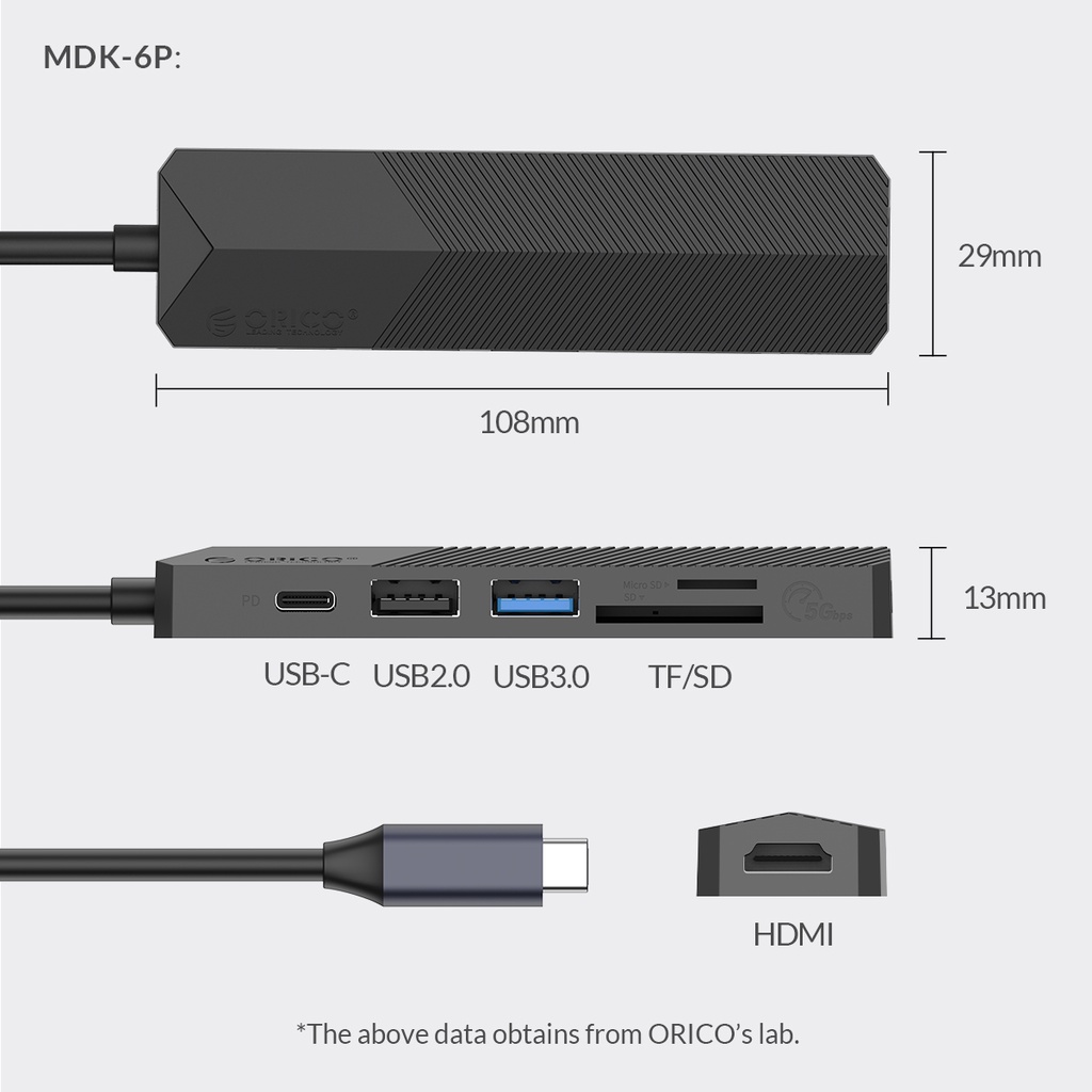 HUB USB-C chuyển đổi đa năng  6 In 1 USB 3.0/ USB 2.0/ HDMI/ SD/ TF/USB-C(PD) Orico MDK - Hàng chính hãng