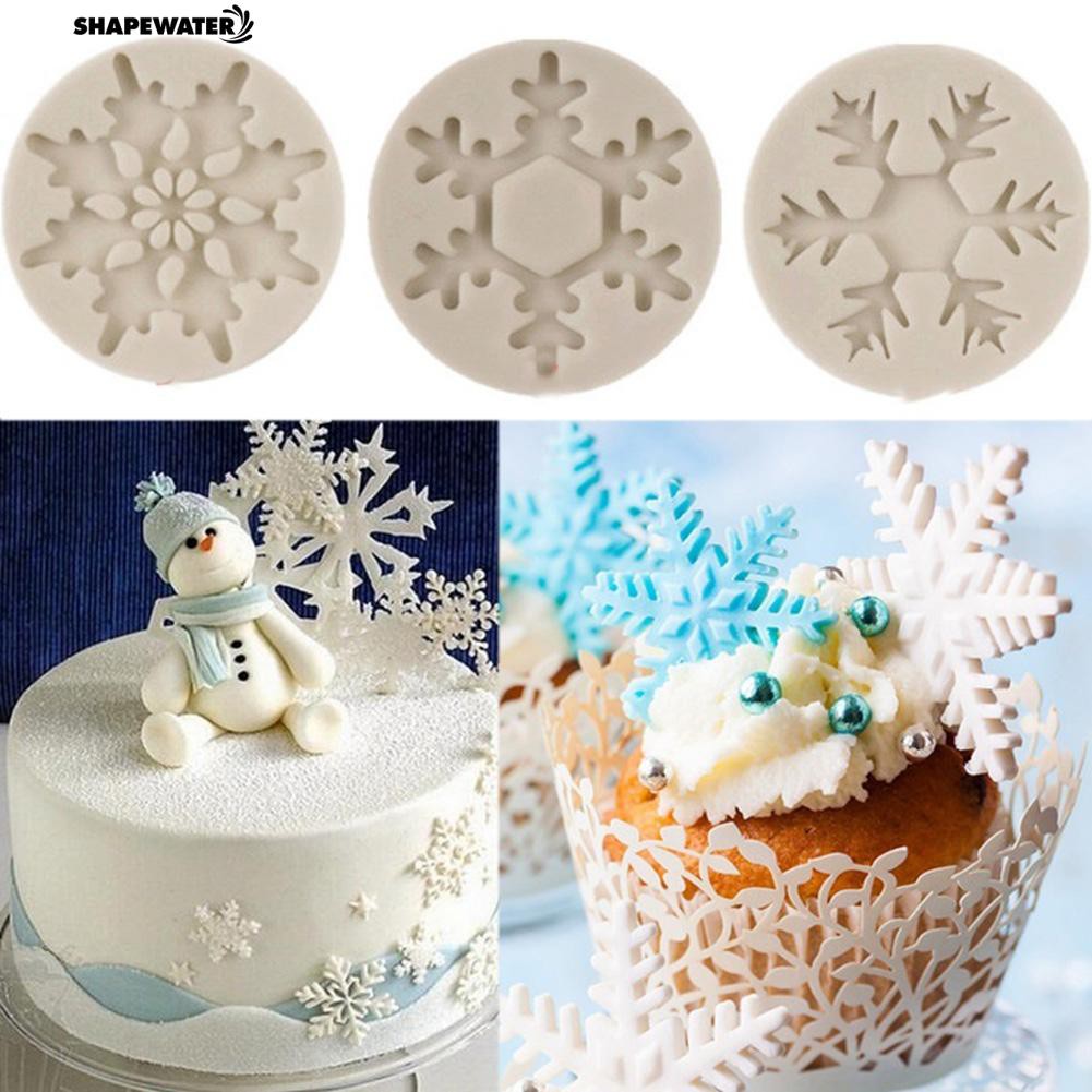 Khuôn fondant silicone dùng làm sô cô la , trang trí bánh kem hình bông tuyết giáng sinh