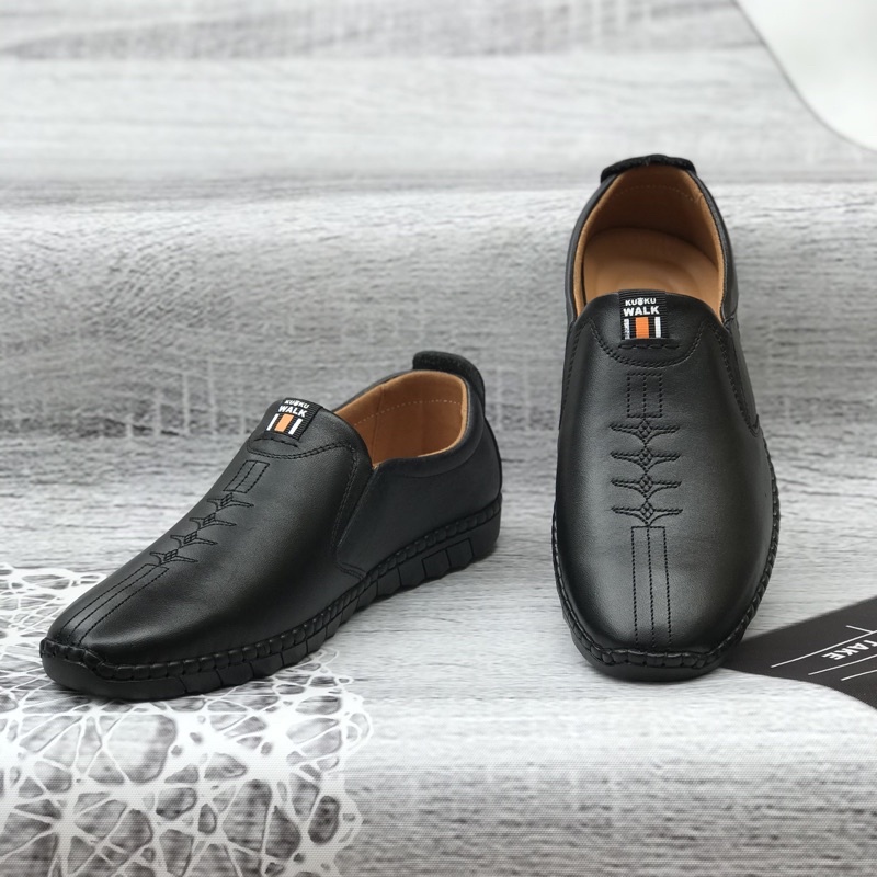 GIÀY DA SLIP ON GL03, DA THẬT 100%, ĐẾ CAO SU ÊM DẺO, BẢO HÀNH 12 THÁNG