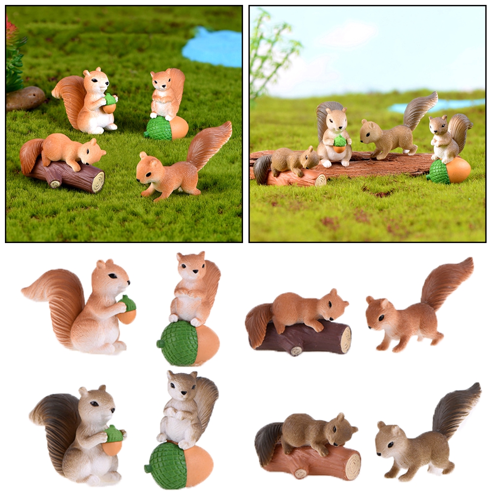 Set 4 Đồ trang trí Sóc Mini Dễ Thương Dùng Trang Trí Sân Vườn