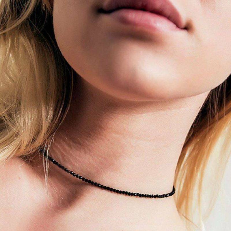 Vòng Cổ choker Hạt Pha Lê Hình oval Màu Đen Thời Trang 4 * 2mm