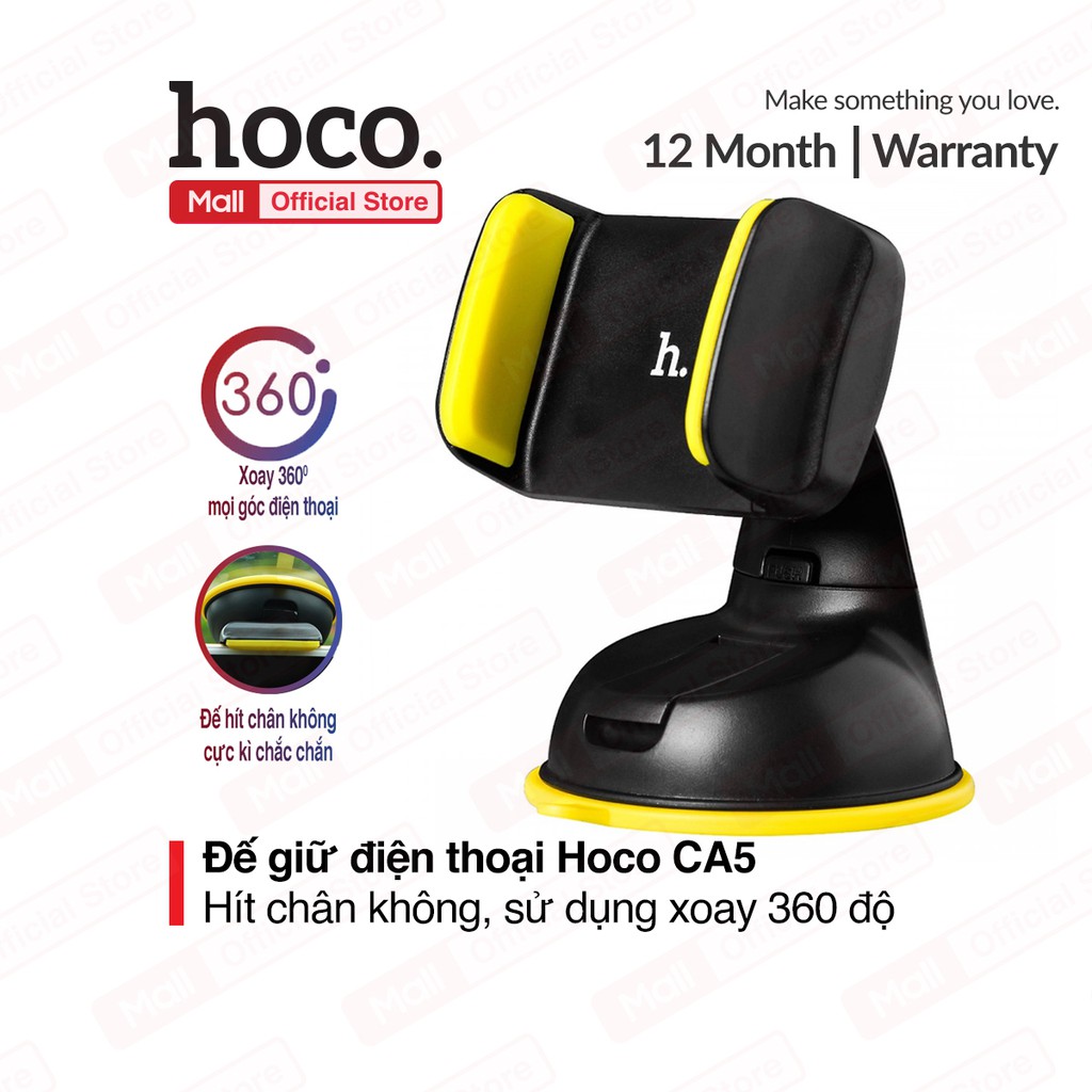 Kẹp điện thoại di động Hoco CA_5 trên xe hơi xoay 360 độ đế hít chân không cực kì chắc chắn