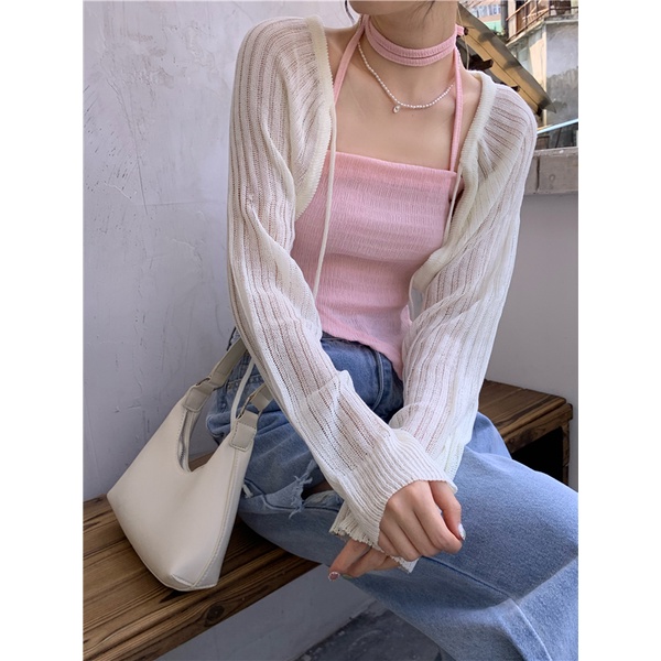 Áo len mỏng dệt kim cardigan dáng ngắn phong cách Hàn Quốc C1 | BigBuy360 - bigbuy360.vn