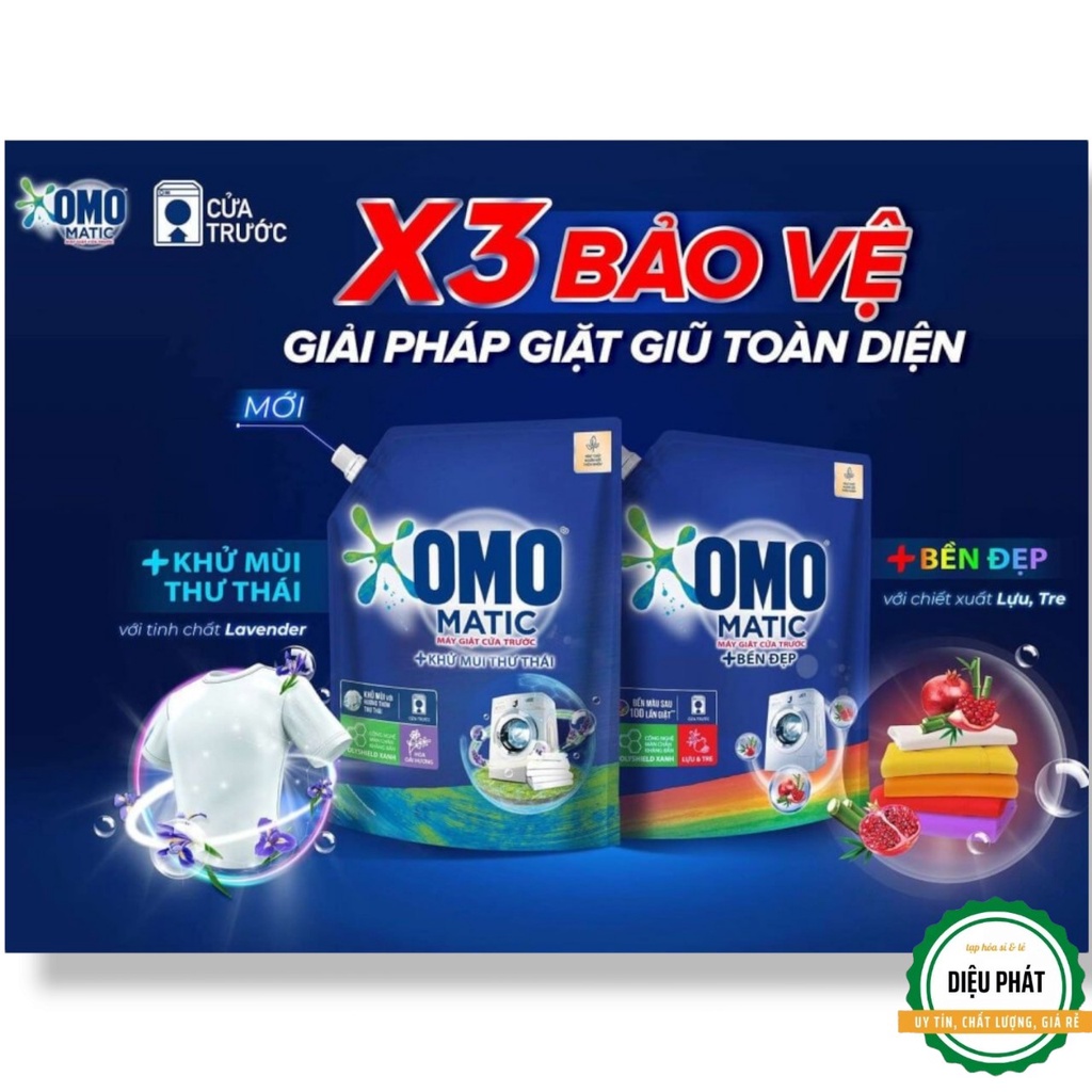 ⚡️ Nước Giặt OMO Cửa Trước Bền Màu Với Tinh Chất Lựu Tre Xoáy Bay Vết Bẩn Và Hương Thơm Bền Lâu Túi 1.9 Lít