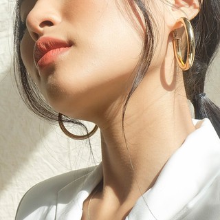 [ẢNH THẬT] Khuyên tai Hàn quốc - Khuyên tròn basic mạ vàng bản 5cm - Hoop earings vintage Âu Mỹ