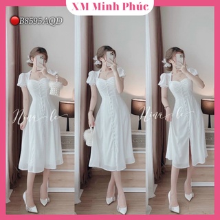 Đầm Maxi Trắng Dự Tiệc Thiết Kế Tay Phồng Xẻ Tà Tiểu Thư Sang Chảnh Đi Biển Dạo Phố Thời Trang Váy Nữ Xm Minh Phúc