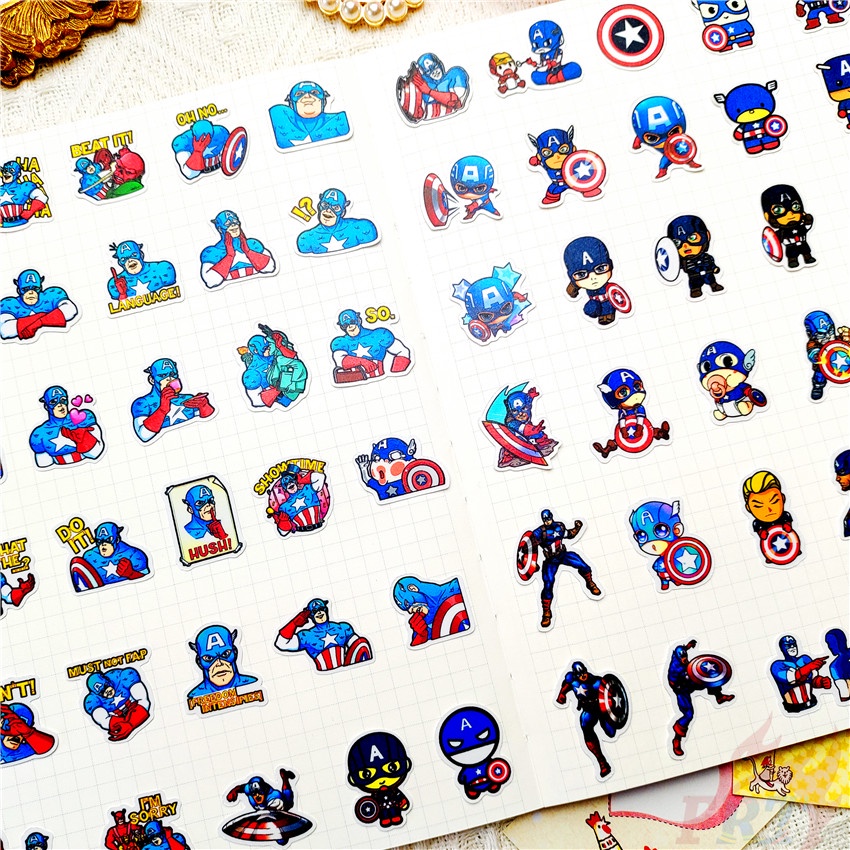 ★★★ Miếng Dán Mini Hình Captain America Q-1 Trang Trí Nhật Ký ★★★ Set 60 Sticker Dán Trang Trí Album Thời Trang