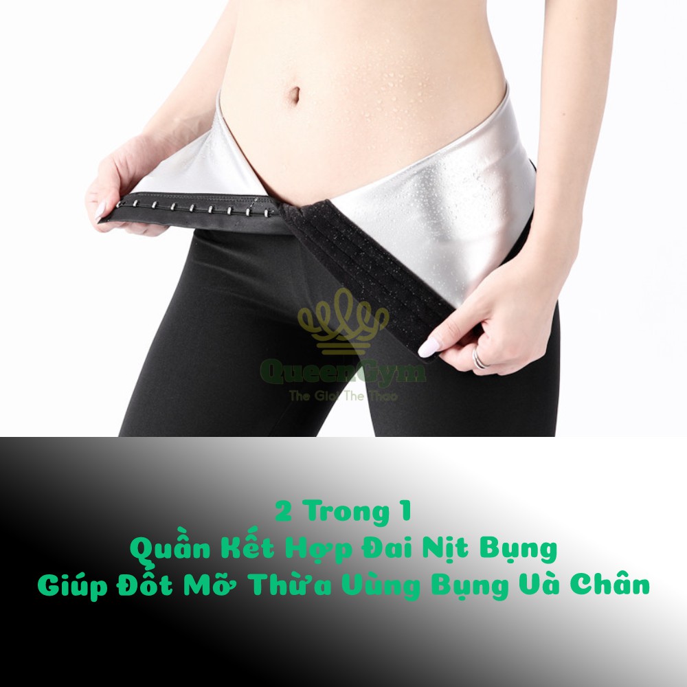 Quần Đai Nịt Bụng Siêu Đốt Mỡ Queengym, Quần Legging Lửng Kết Hợp Gen Nịt Bụng Định Hình, Đốt Cháy Mỡ Thừa Giảm Cân