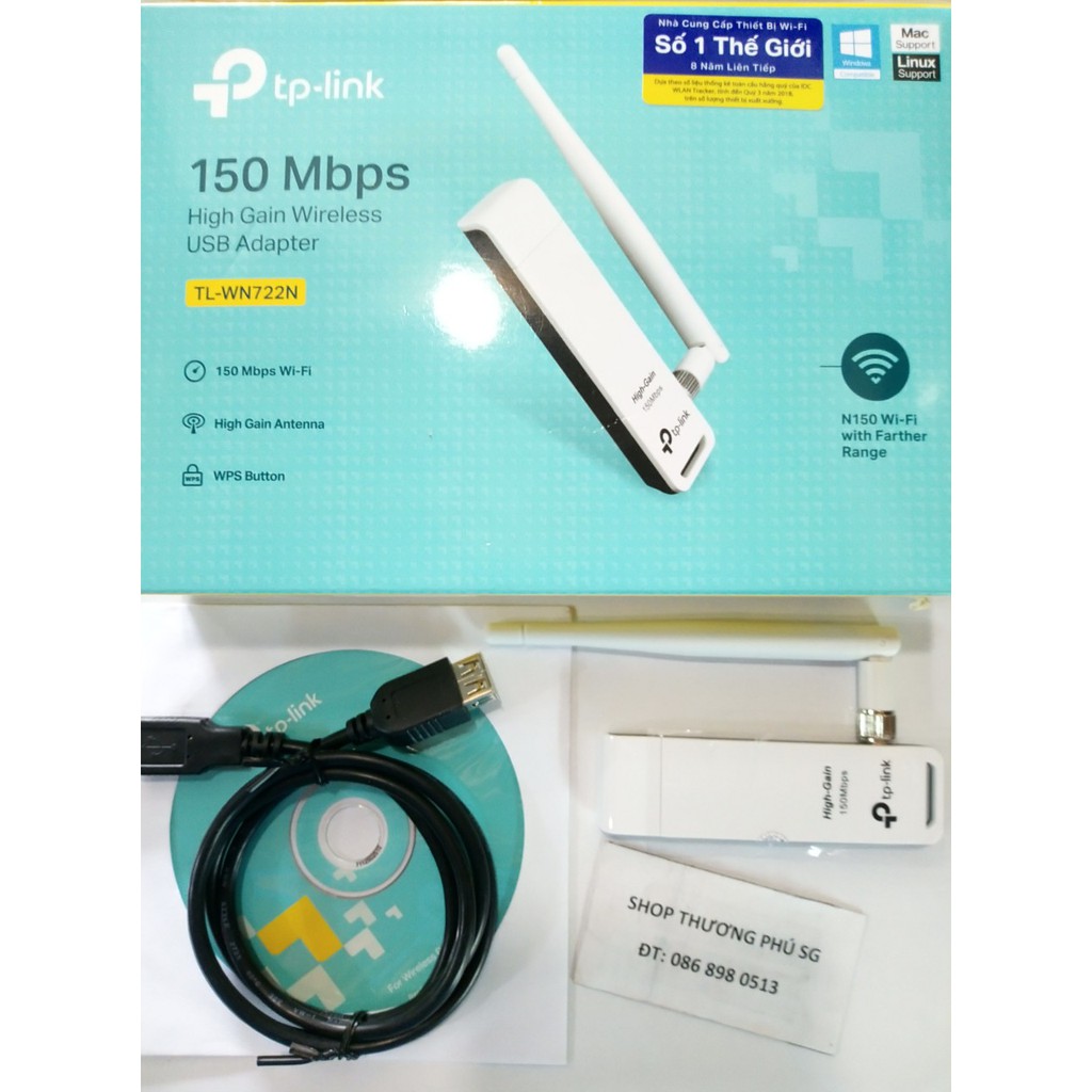 Thiết bị thu Wifi TP-Link TL-WN722N - 150Mbps Wireless N USB Adapter - Anten rời xoay 180 độ.