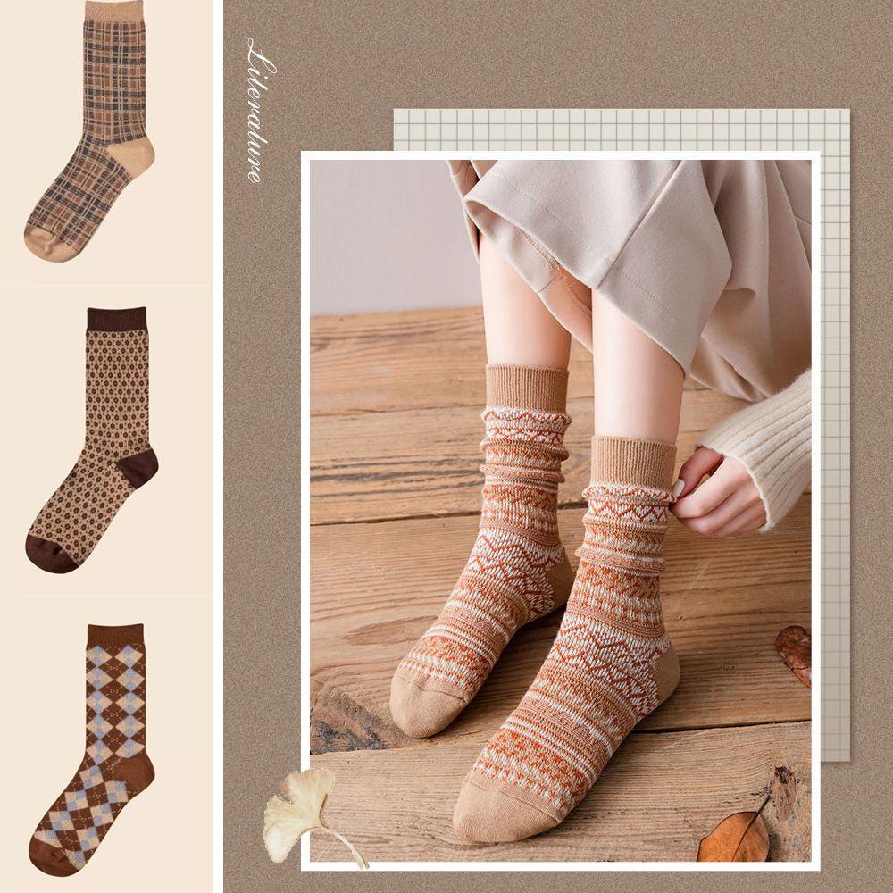 Vớ Cotton Cổ Cao Thoáng Khí Phong Cách Retro Mới Cho Nữ