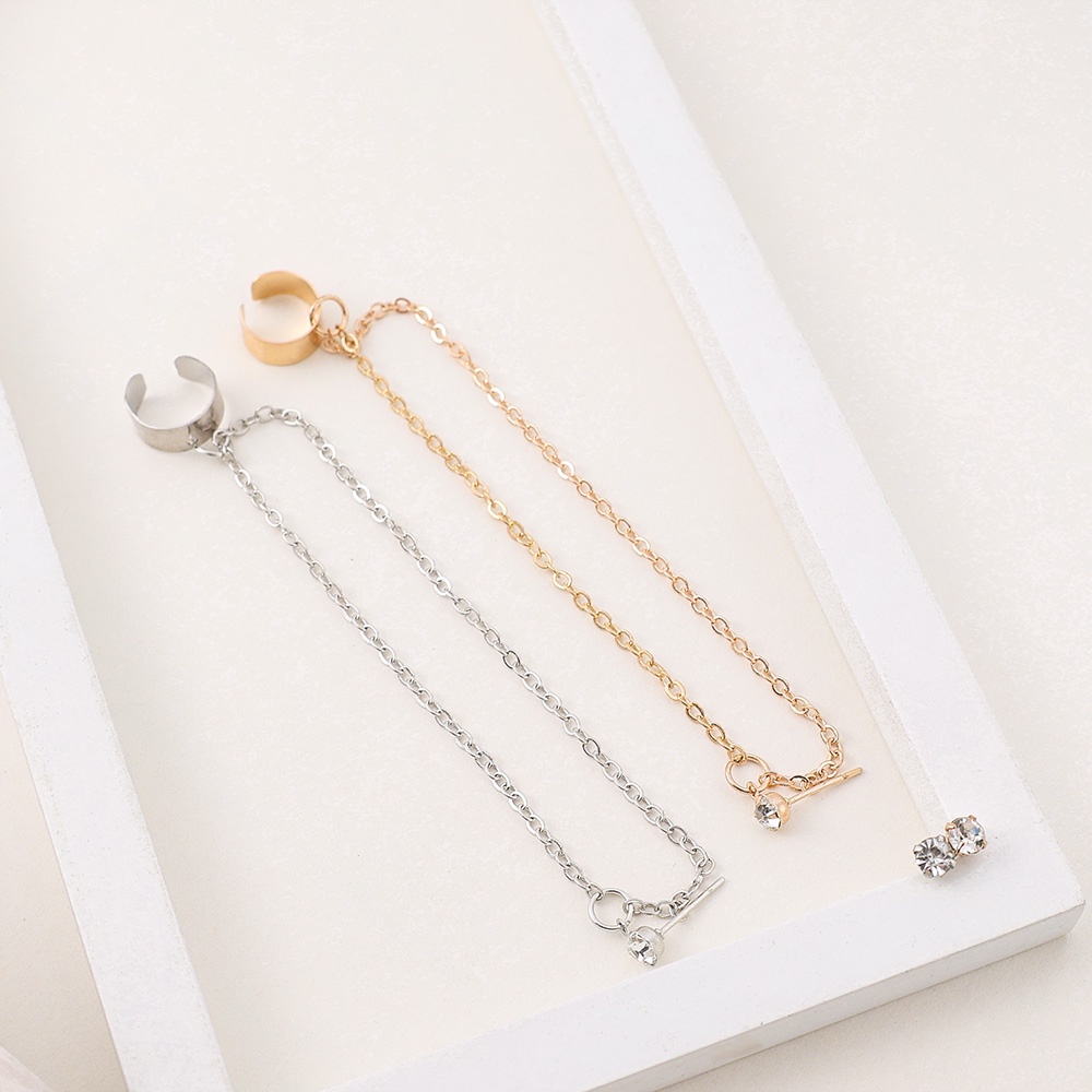 1 Bộ Khuyên Tai Dạng Chuỗi Kép Đính Kim Cương Pha Lê Kim Loại Thanh Lịch Sang Trọng Dành Cho Nữ