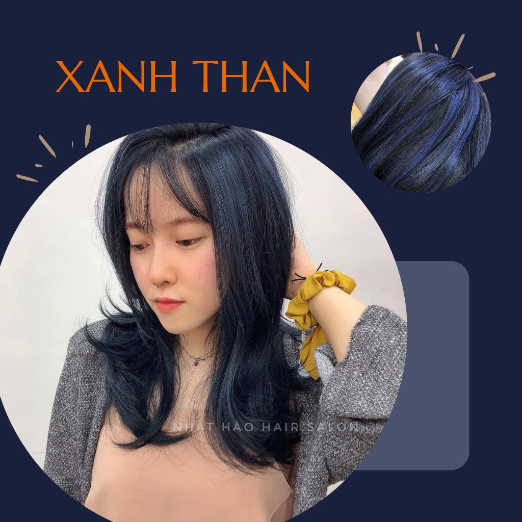 Thuốc nhuộm tóc Xanh than, xanh đen không cần tẩy ( tặng kèm gói ủ tóc ) , Letfly. Haircolor