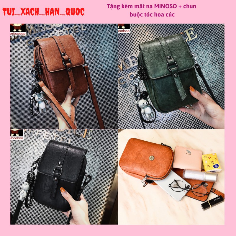 Túi đựng điện thoại ♥️FREESHIP♥️ Túi da mềm kèm gấu HQ1