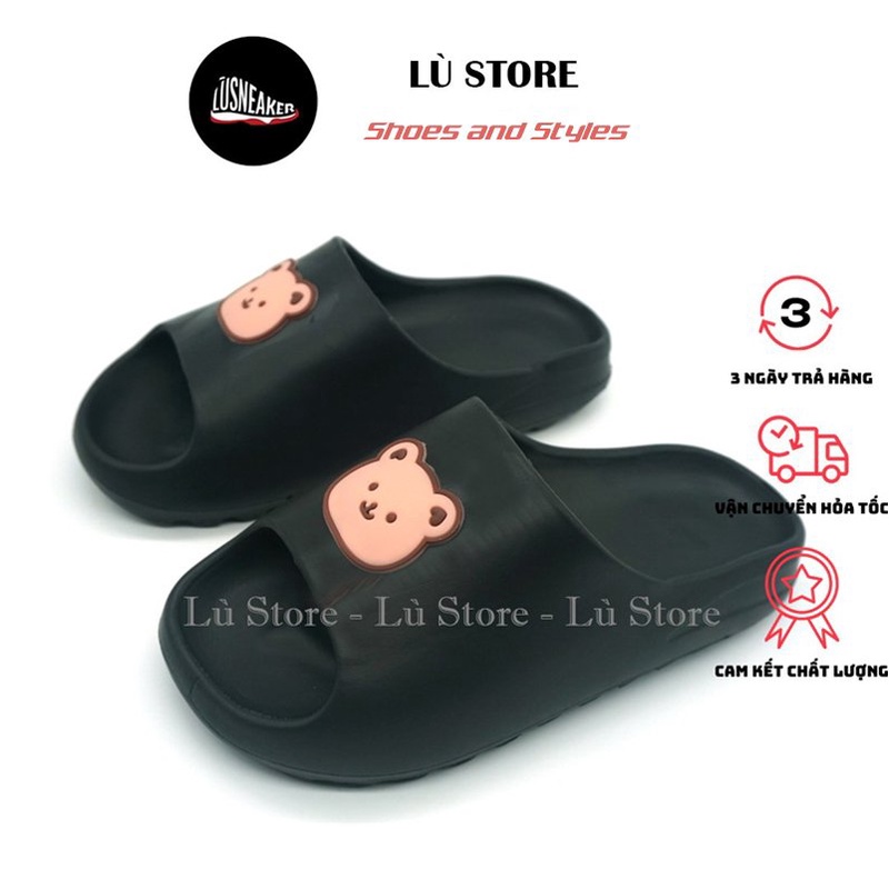 Dép bánh mì  Dép quai ngang hình gấu dễ thương, 3 màu hồng, đen, kem, size từ 36-40 BM01