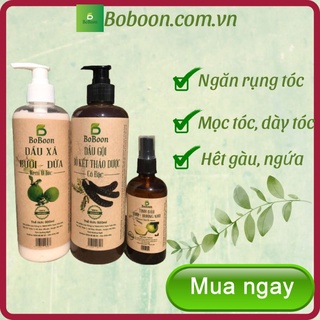 Combo Dầu gội bồ kết 🥑 Dầu xả bưởi dừa và tinh dầu bưởi Boboon ngăn rụng tóc, sạch gàu,hết ngứa,phục hồi tóc