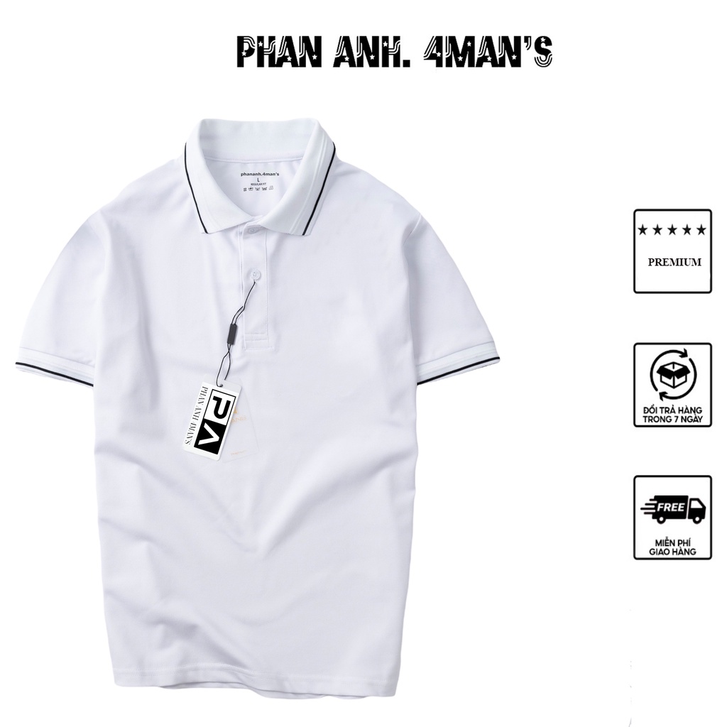 Áo polo Nam Phananh.4man's màu trắng phối viền chất vải poly cao cấp co giãn 4 chiều không nhăn-PA910