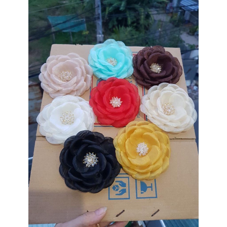 Hoa voan cài áo handmade cao cấp nhiều màu giá sỉ [HANN- Hoa cài áo, pk thời trang]