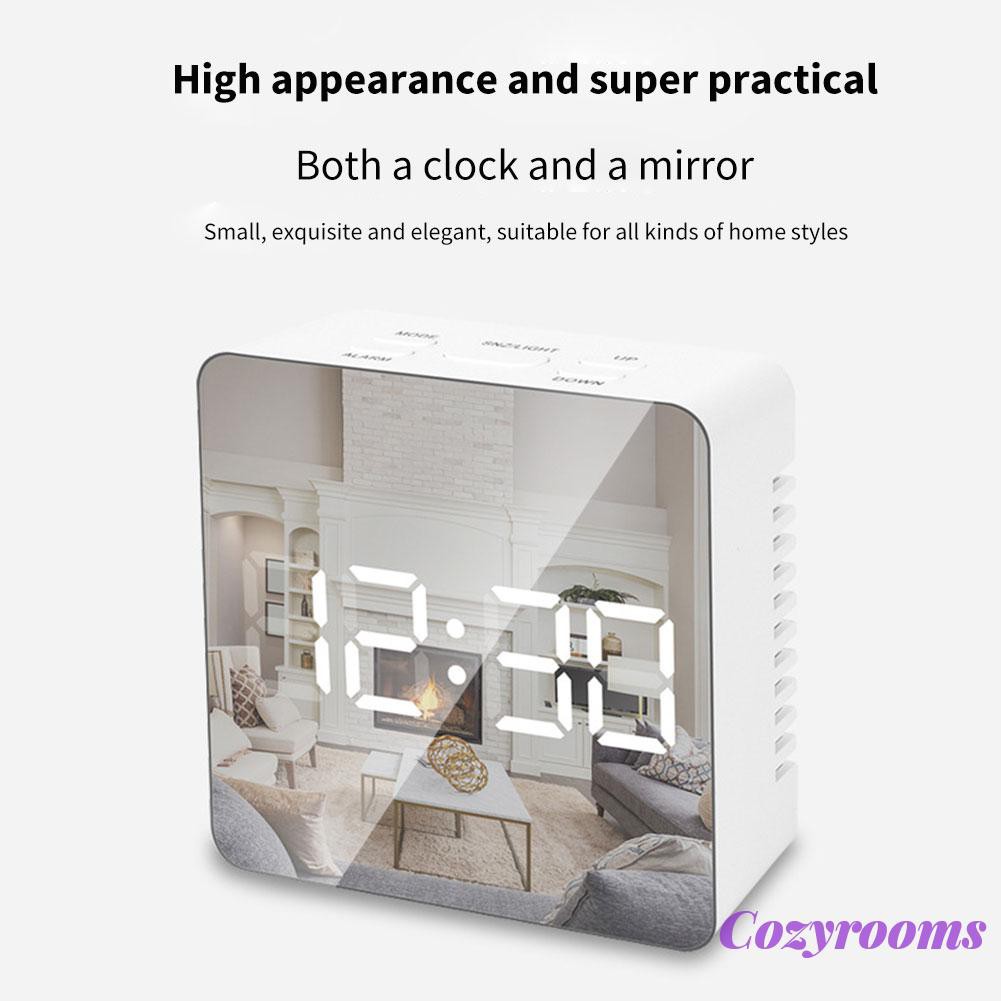 Electronic Digital LED Mirror Table Clock Temperature Display Thermometer Clock Home Bedroom Decor