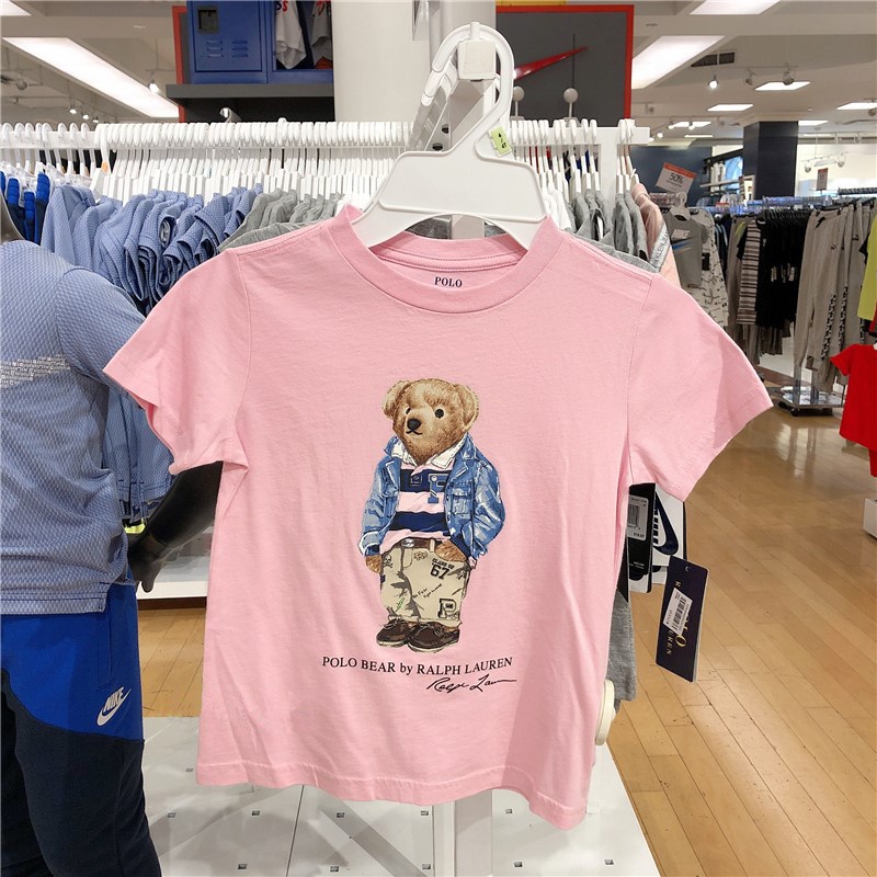 Áo thun tay ngắn cổ tròn chất liệu cotton in họa tiết gấu Ralph Lauren New York GO Polo