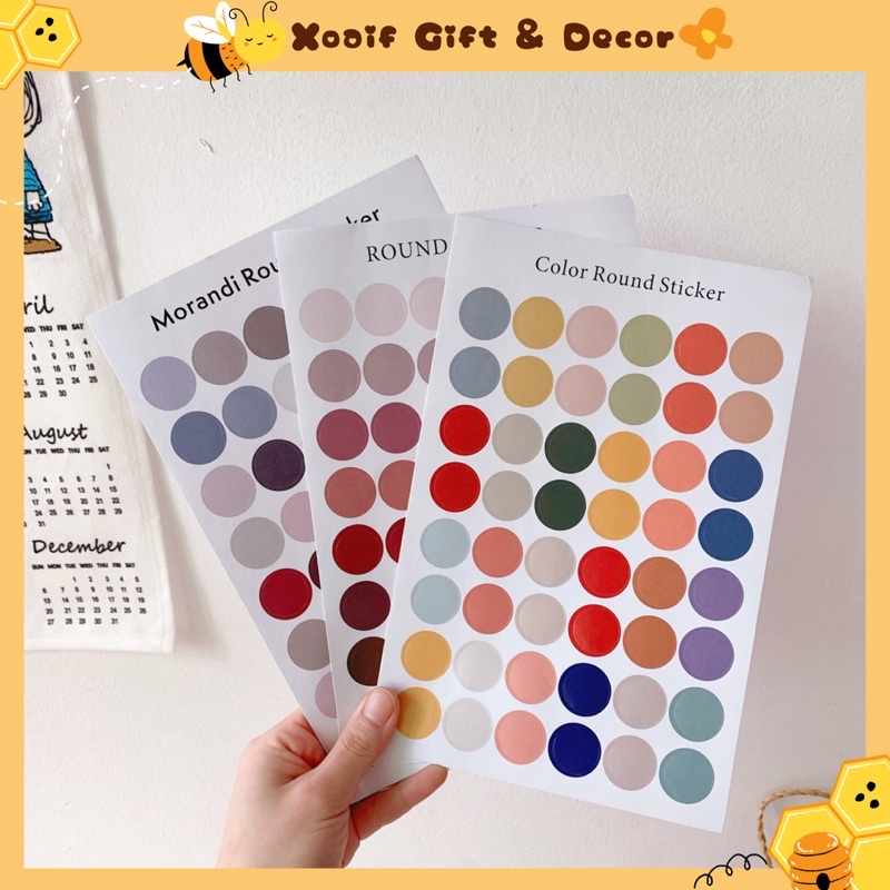 Set 48 miếng hình dán tròn, round sticker, phụ kiện dán postcard , dán ảnh