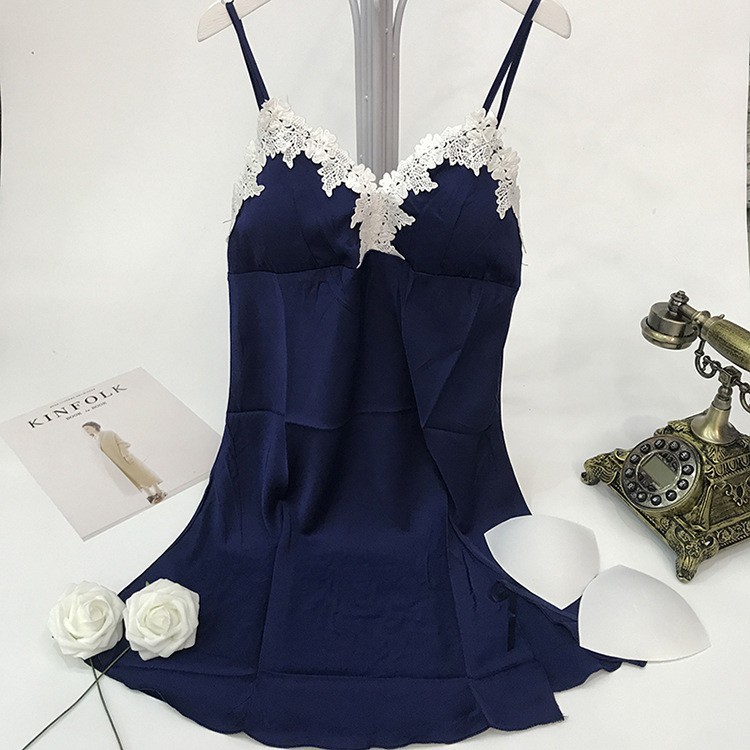 [sizeM/L/XL 42-60kg][kèm mút ngực]Váy ngủ sexy hai dây phi lụa viền ren hoa trắng AM125076_đầm ngủ sexy | BigBuy360 - bigbuy360.vn