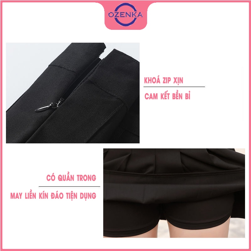 Chân váy ngắn xếp ly tennis OZENKA , chân váy cạp cao kèm quần trong tuyết mưa đen ghi be mặc đi học đi chơi đi làm | BigBuy360 - bigbuy360.vn