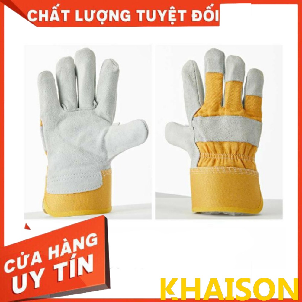 Găng tay bảo hộ lao động chất da bò dày hơn, bền hơn (màu vàng-trắng)