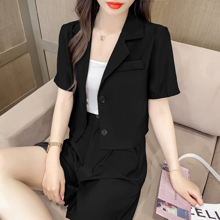 Áo Vest Croptop Nữ Ngắn Tay Áo khoác Blazer nữ Chất Tuyết Mưa Cao Cấp Hàng Thiết Kế Tay Lỡ Dáng ngắn Phong Cách Hàn Quốc