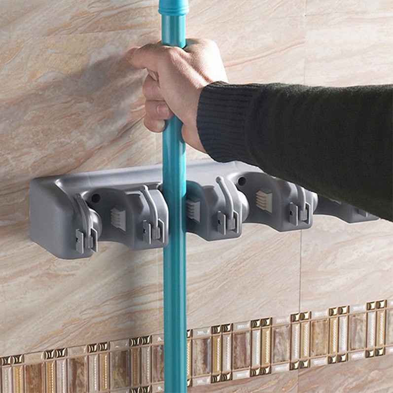 Giá Đỡ Cây Lau Nhà Bằng Nhựa ABS Đa Năng Kèm Móc Tiện Dụng Cho Nhà Bếp / Phòng Tắm