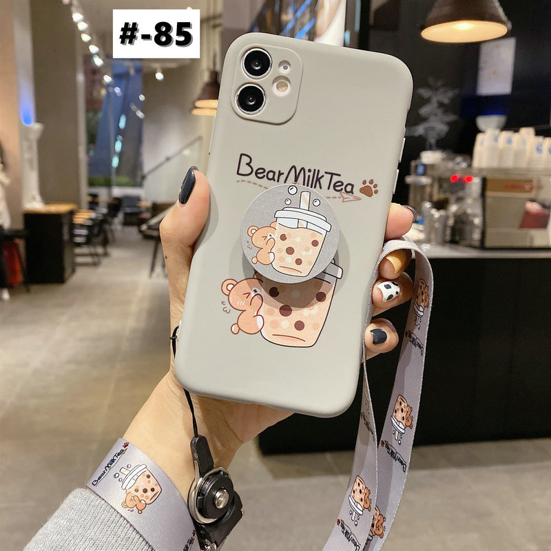 Ốp Điện Thoại Mềm Hình Trà Sữa Có Dây Đeo Cho Iphone 6 6s 7 8 Plus X Xr Xs 11 12 13 Mini Pro